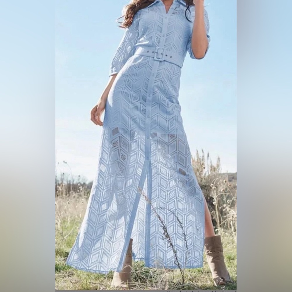 NWT Venus light Blu lace button down maxi dress